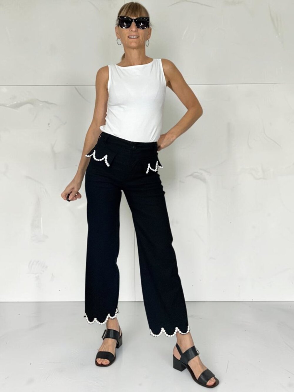 Anthropologie Maeve The Colette Scalloped Crop Wide Leg Pant 24 Black